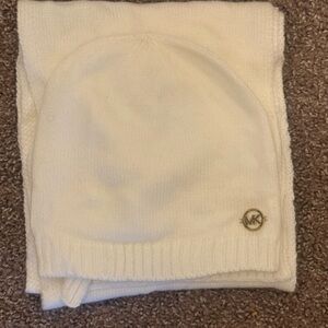 Michael Kors Cream Knit Hat and Scarf Set
